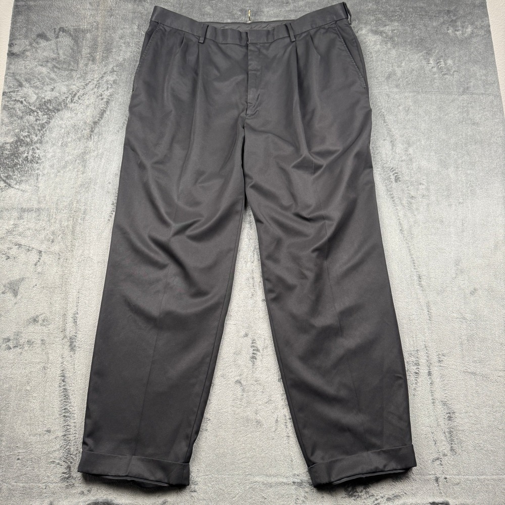 Haggar Dress Pants Mens 40x32 Black Pleated Cuffed Classic Fit Excellent
